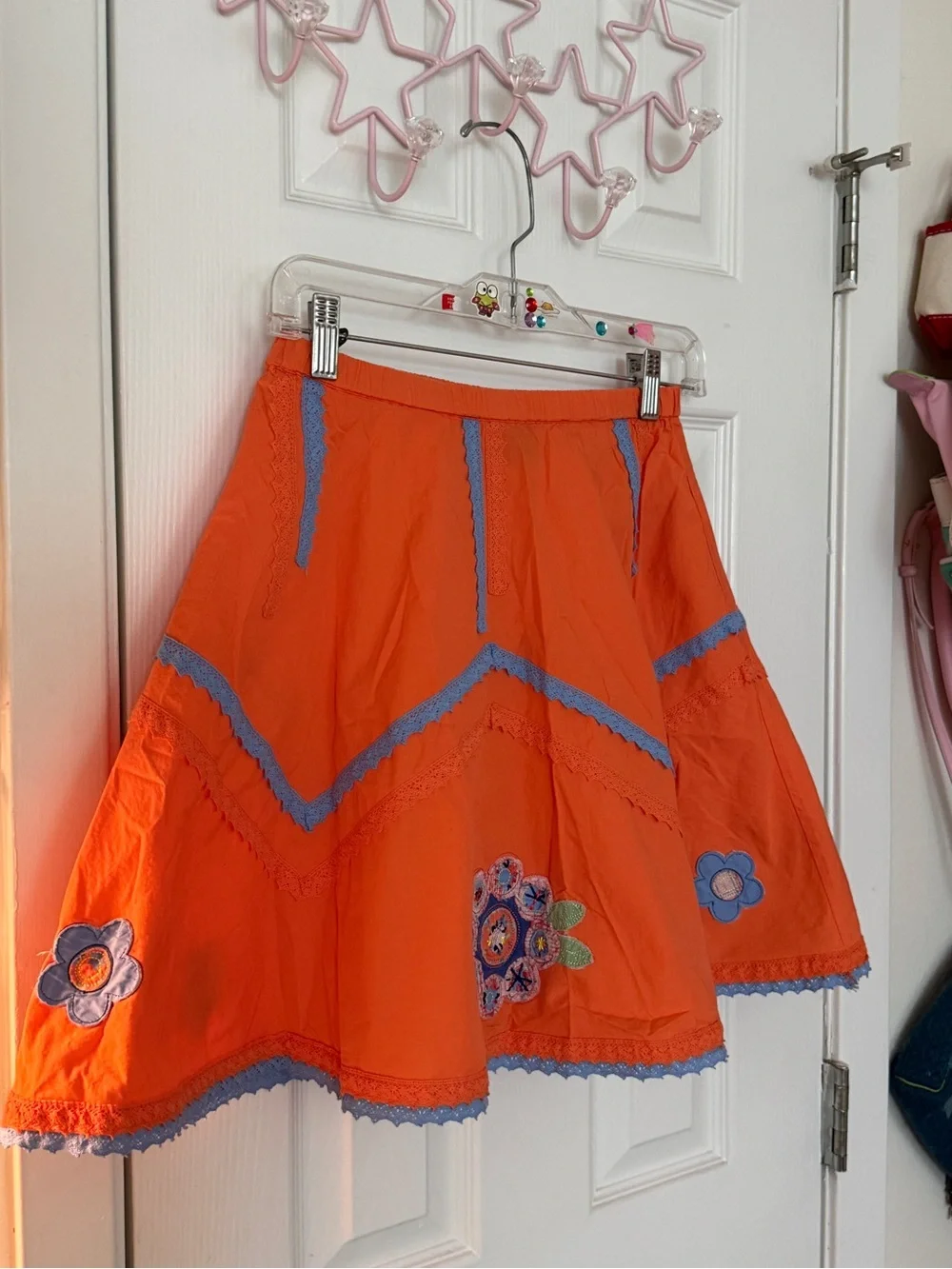 Bright Orange Embroidered Flared Skirt